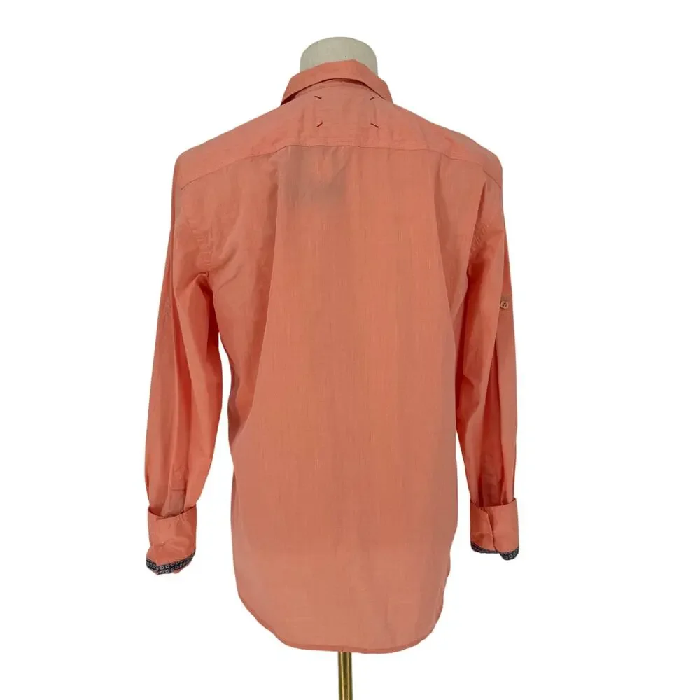 Robert Graham Technical Button Front Long Sleeve Shirt COCONUT GROVE Orange M